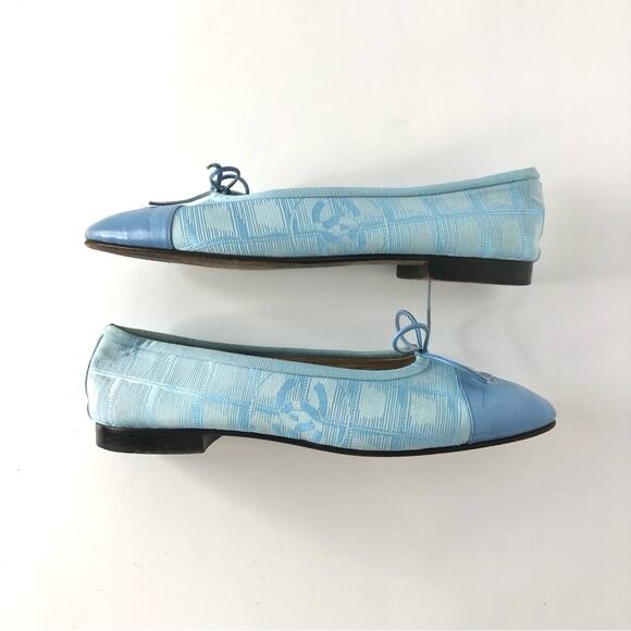 Chanel CC Logo Bow Cap Toe Ballerina Flats 38.5 - Picture 3 of 6